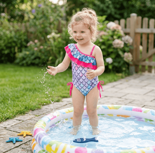 Girls' Mermaid Scale One-Shoulder Ruffle One-Piece Swimsuit