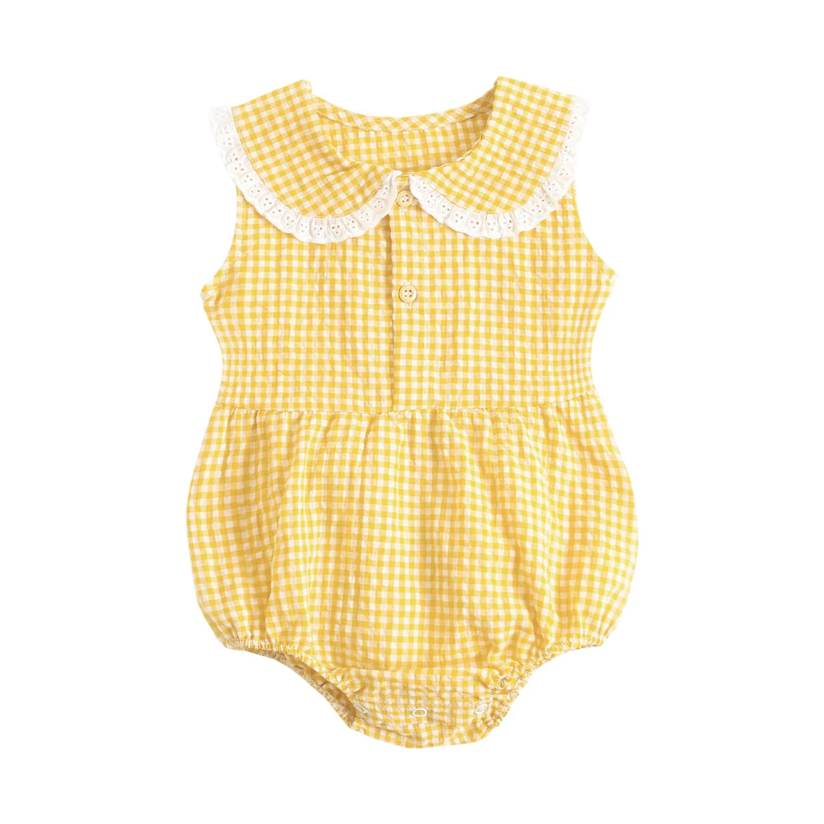 Lace-Trim Gingham Bubble Bodysuit for Baby Girls