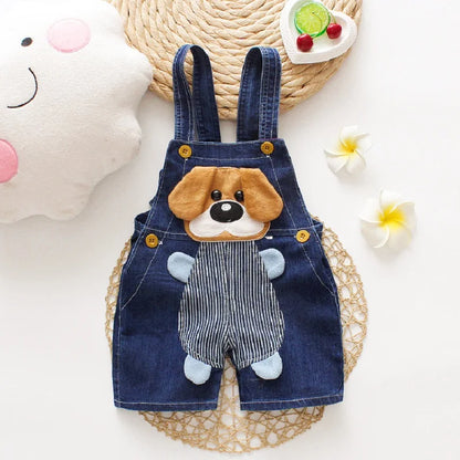 Plush Puppy Patch Denim Shortalls for Babies & Toddlers