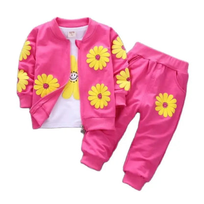 Smiley Daisy 3-Piece Jacket, Tee & Jogger Set for Girls