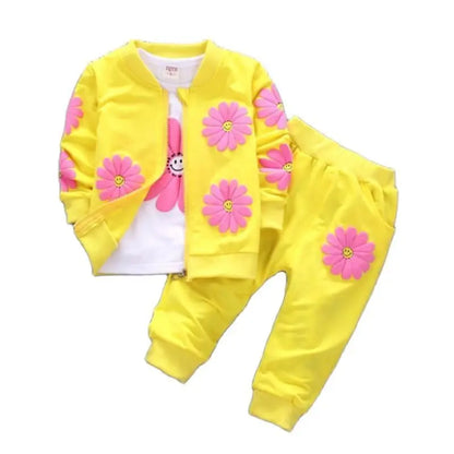 Smiley Daisy 3-Piece Jacket, Tee & Jogger Set for Girls