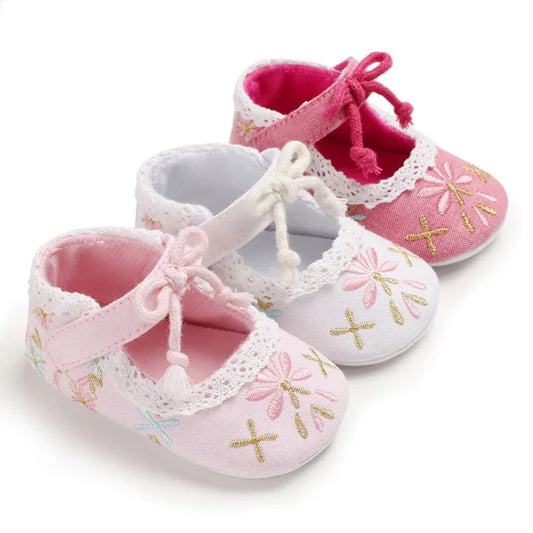 Embroidered Mary Jane First Walker Shoes for Baby Girls