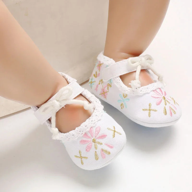 Embroidered Mary Jane First Walker Shoes for Baby Girls