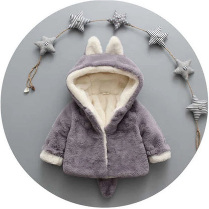Animal Ear Plush Hooded Winter Coat for Girls