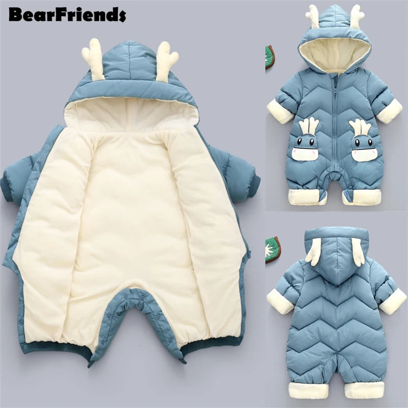 Baby Deer Hooded Snowsuit | Plush-Lined Insulated Winter Jumpsuit with Antler Hood & Zip Front