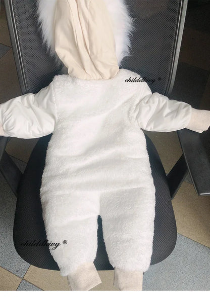 Plush-Lined Winter Baby Snowsuit with Hood & Mittens (0–18 Months)