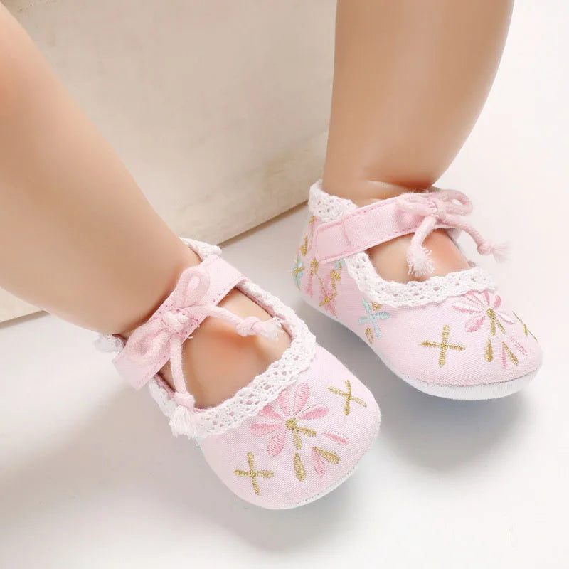 Embroidered Mary Jane First Walker Shoes for Baby Girls