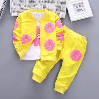 Smiley Daisy 3-Piece Jacket, Tee & Jogger Set for Girls