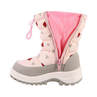 Heart Print Plush-Lined Zip-Up Snow Boots for Girls