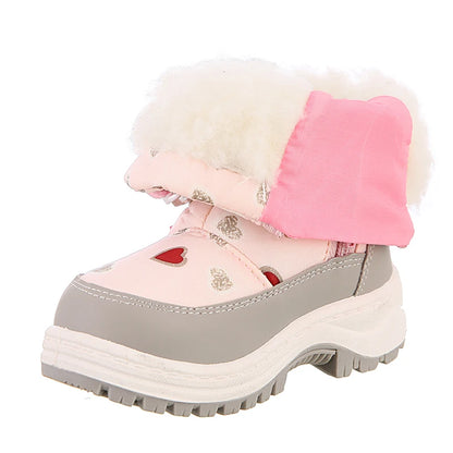 Heart Print Plush-Lined Zip-Up Snow Boots for Girls