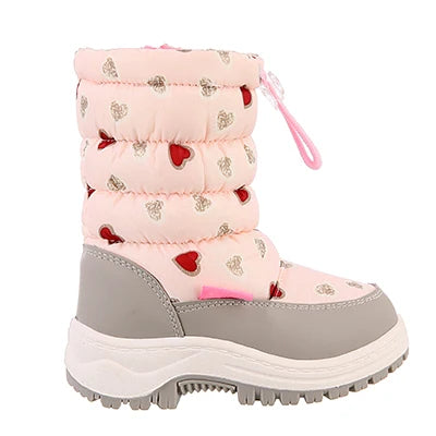 Heart Print Plush-Lined Zip-Up Snow Boots for Girls
