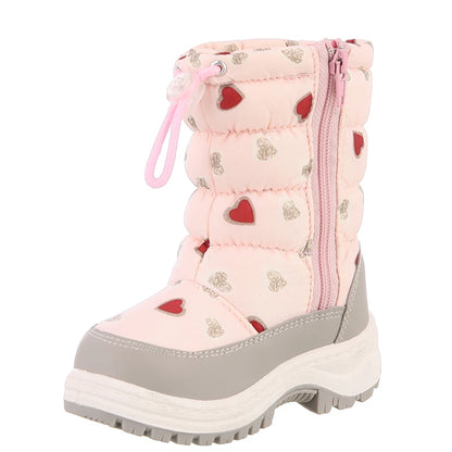 Heart Print Plush-Lined Zip-Up Snow Boots for Girls