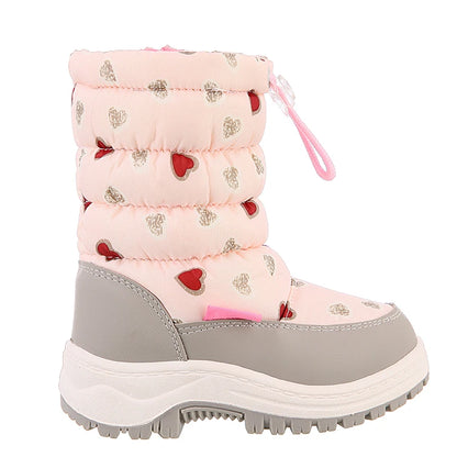 Heart Print Plush-Lined Zip-Up Snow Boots for Girls