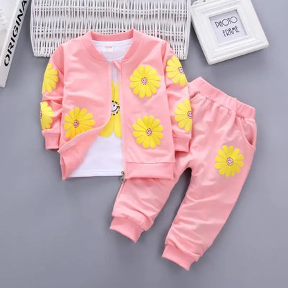 Smiley Daisy 3-Piece Jacket, Tee & Jogger Set for Girls