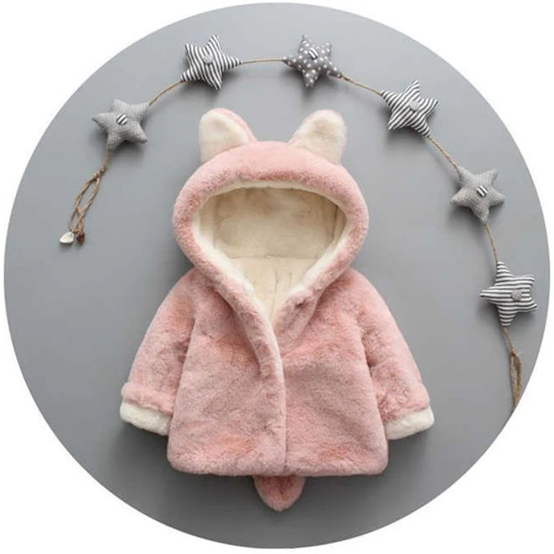 Animal Ear Plush Hooded Winter Coat for Girls