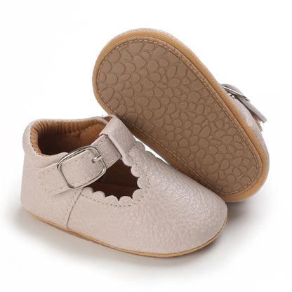 Scalloped T-Strap Baby Mary Jane Shoes with Bows & Cutout Details