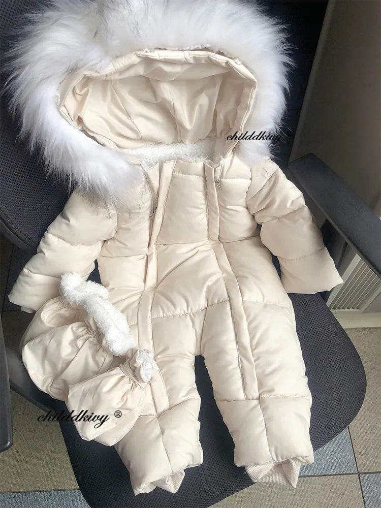 Plush-Lined Winter Baby Snowsuit with Hood & Mittens (0–18 Months)