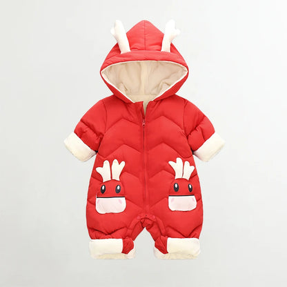 Baby Deer Hooded Snowsuit | Plush-Lined Insulated Winter Jumpsuit with Antler Hood & Zip Front