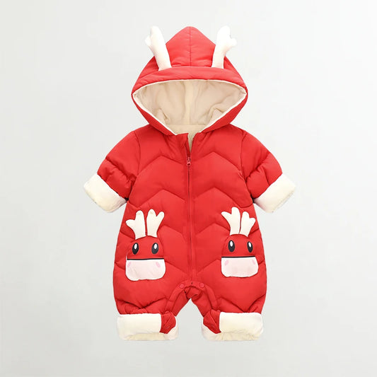 Baby Deer Hooded Snowsuit | Plush-Lined Insulated Winter Jumpsuit with Antler Hood & Zip Front