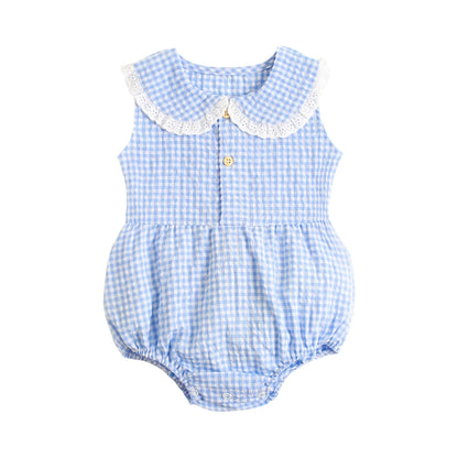 Lace-Trim Gingham Bubble Bodysuit for Baby Girls