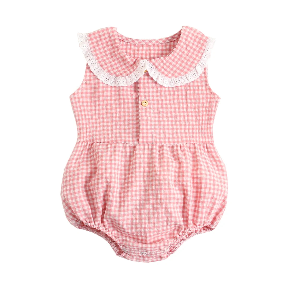 Lace-Trim Gingham Bubble Bodysuit for Baby Girls