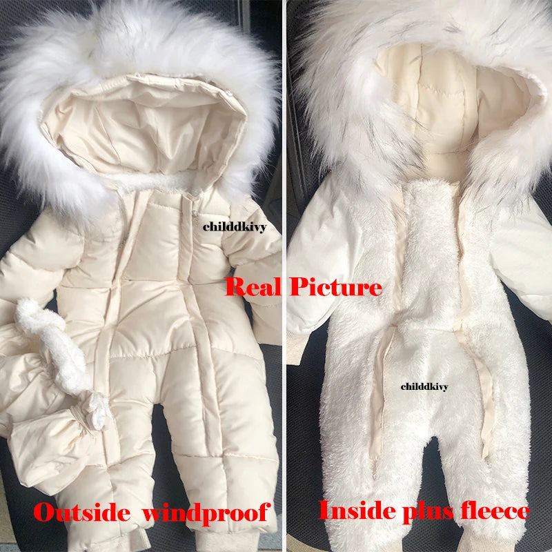 Plush-Lined Winter Baby Snowsuit with Hood & Mittens (0–18 Months)