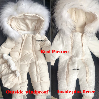 Plush-Lined Winter Baby Snowsuit with Hood & Mittens (0–18 Months)