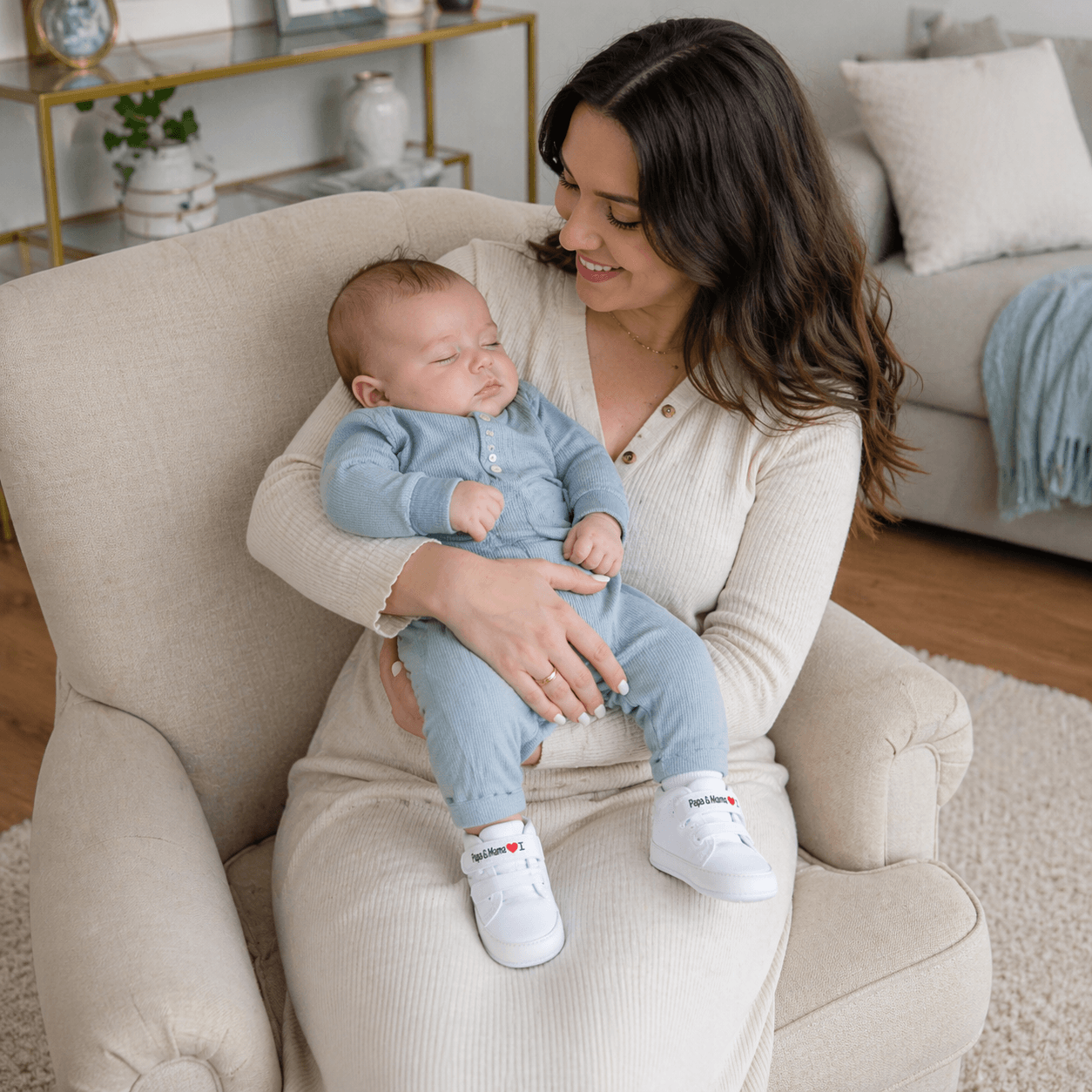 "I Love Papa & Mama" High-Top Canvas Baby Sneakers | Soft-Sole Pre-Walker in White, Black & Red Trim