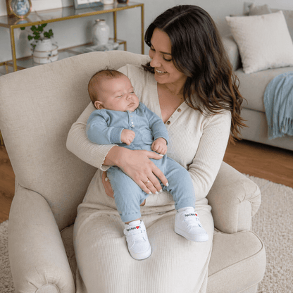 "I Love Papa & Mama" High-Top Canvas Baby Sneakers | Soft-Sole Pre-Walker in White, Black & Red Trim