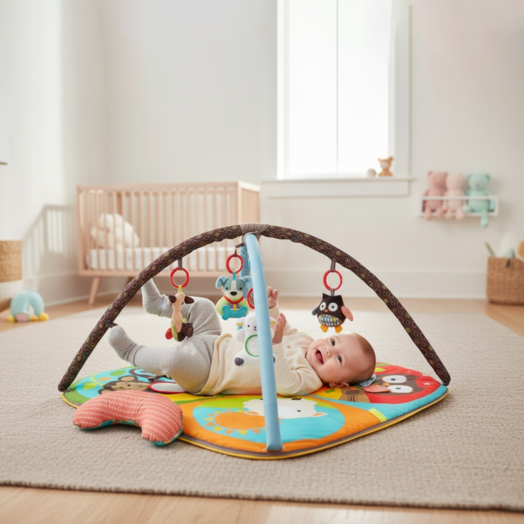 Keeygo Baby Play Mat – Zoo-Themed Sensory Gym for Infants 0–6 Months, Washable & Interactive