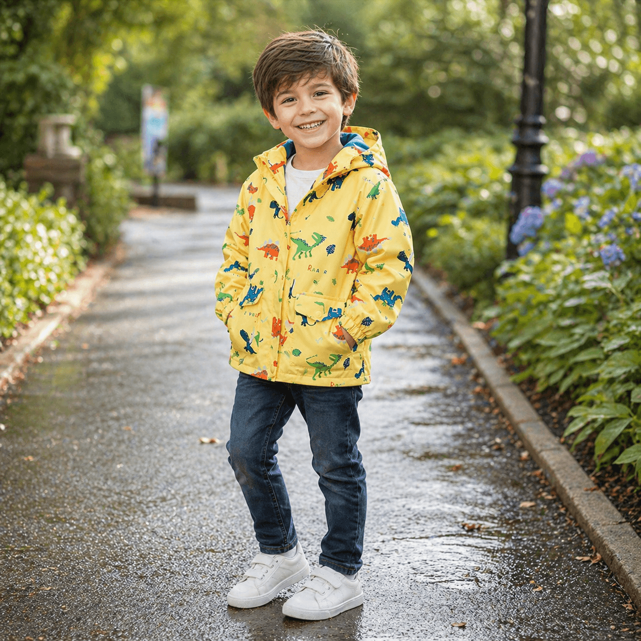 Kids Hooded Waterproof Jacket with Fleece Lining