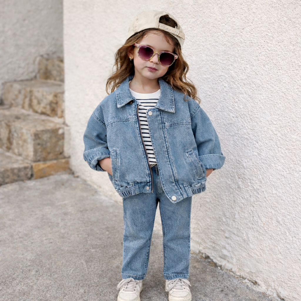 Kids Korean-Style Denim Jacket – Lightweight Spring & Fall Zip Jacket (Ages 2–7)