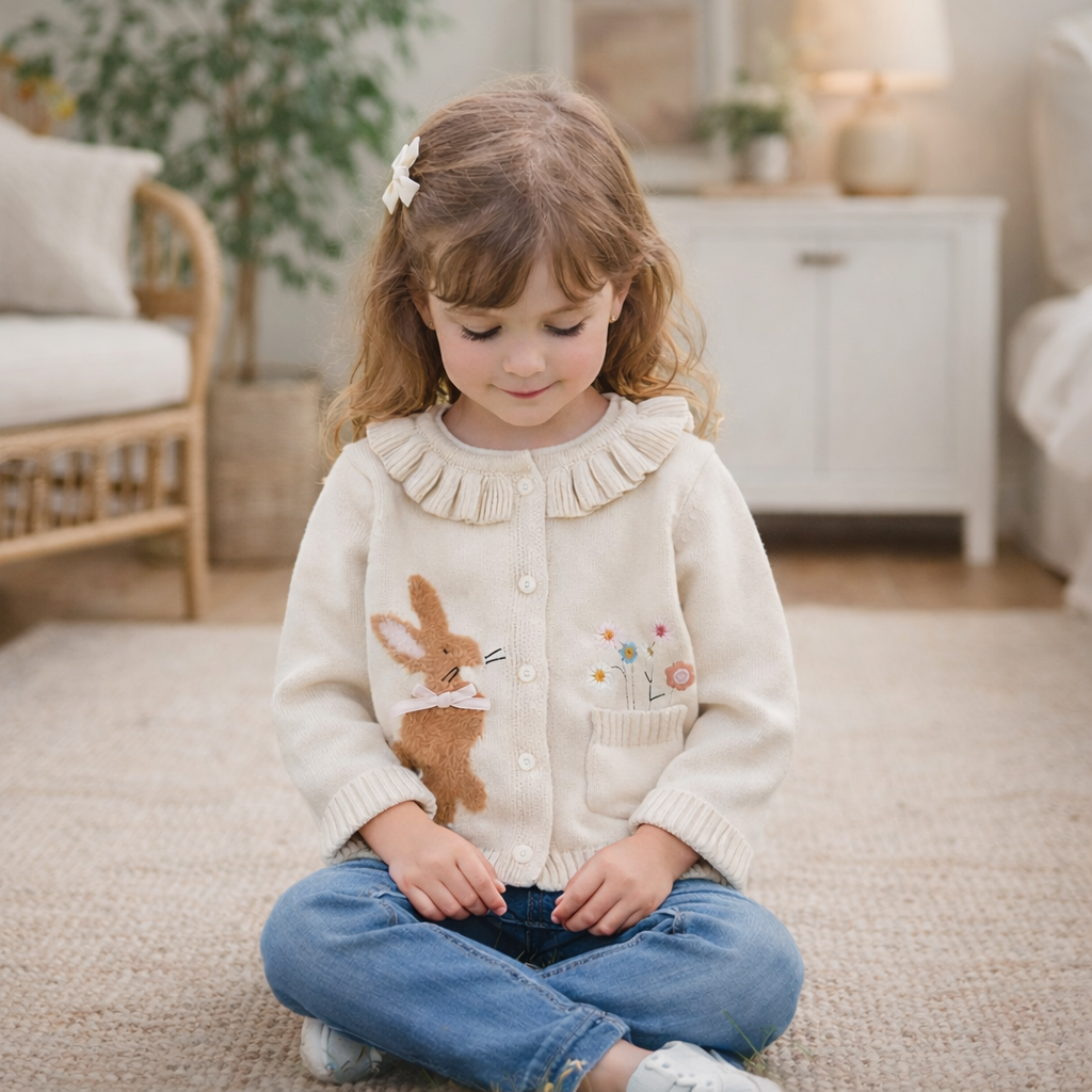 Knit Cardigan Sweater for Babies, Toddlers & Little Kids (9 Months–7 Years) – Button-Front, Embroidered Animals & Floral Details