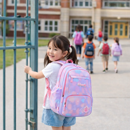 Korean-Style Kids School Backpack (Water-Resistant, Lightweight) – Pastel Star Print