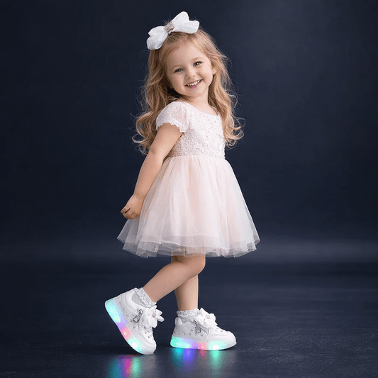 Little Girls LED Light Bow Sneakers