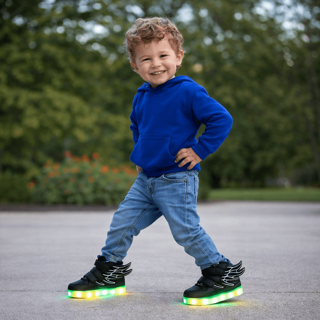 LED Light-Up Wing Sneakers for Kids – USB Rechargeable Flashing Shoes with Angel Wings for Boys & Girls