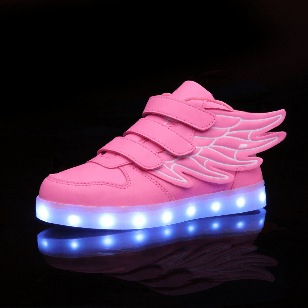 LED Light-Up Wing Sneakers for Kids – USB Rechargeable Flashing Shoes with Angel Wings for Boys & Girls