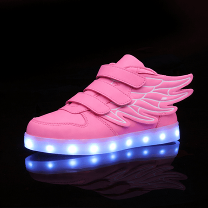 LED Light-Up Wing Sneakers for Kids – USB Rechargeable Flashing Shoes with Angel Wings for Boys & Girls