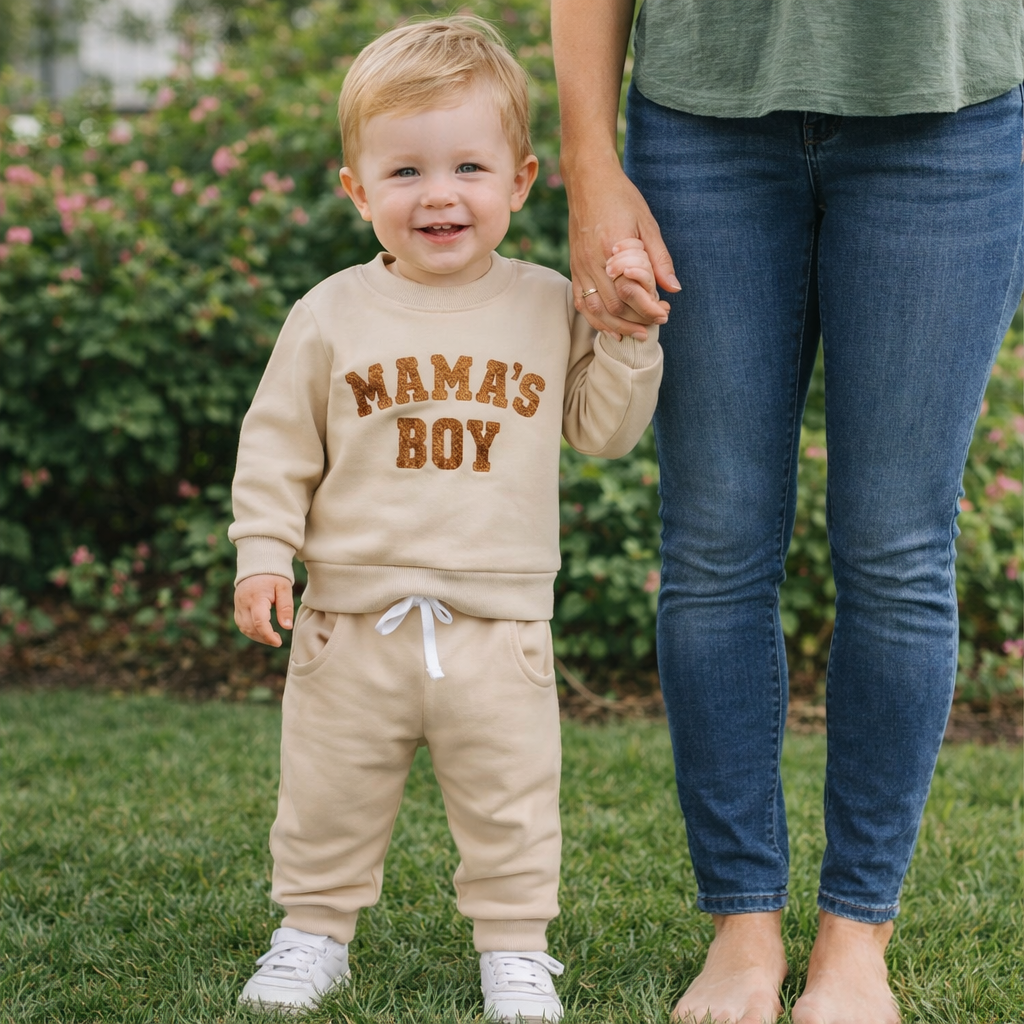 “Mama’s Boy” Baby Sweatshirt & Jogger Set – Cozy Two-Piece Outfit (0–3 Years)