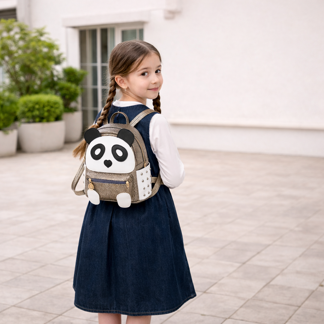 Cartoon Panda Mini Backpack for Kids (PU Leather) – Cute Zipper Day Bag