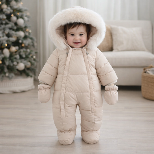 Plush-Lined Winter Baby Snowsuit with Hood & Mittens (0–18 Months)