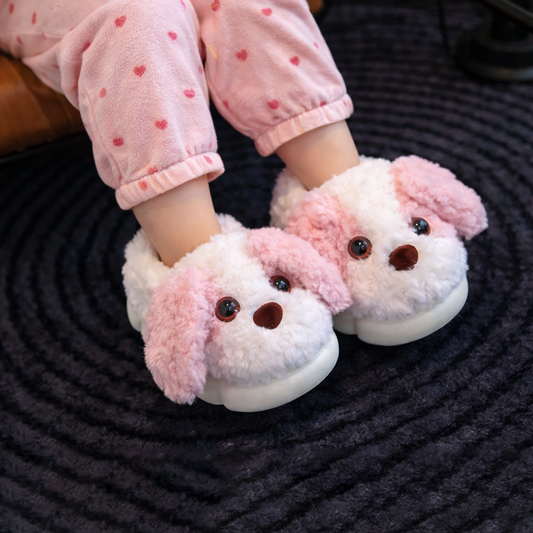 Plush Puppy Indoor Slippers for Toddlers & Kids – Warm, Non-Slip House Shoes