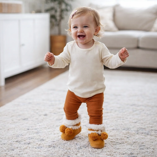 Plush Winter Baby Booties with Pom-Pom – Soft, Warm First Walker Shoes