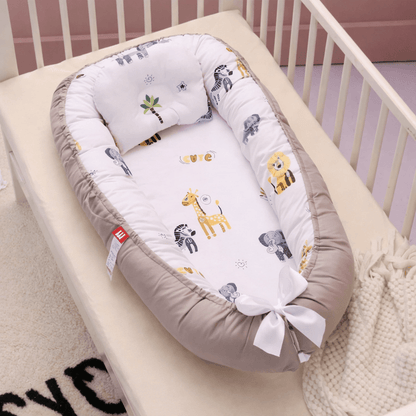 Portable Baby Nest Lounger with Pillow – Soft Cotton Snuggle Bed for Newborns & Infants