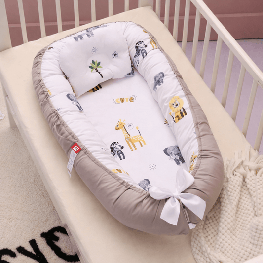 Portable Baby Nest Lounger with Pillow – Soft Cotton Snuggle Bed for Newborns & Infants
