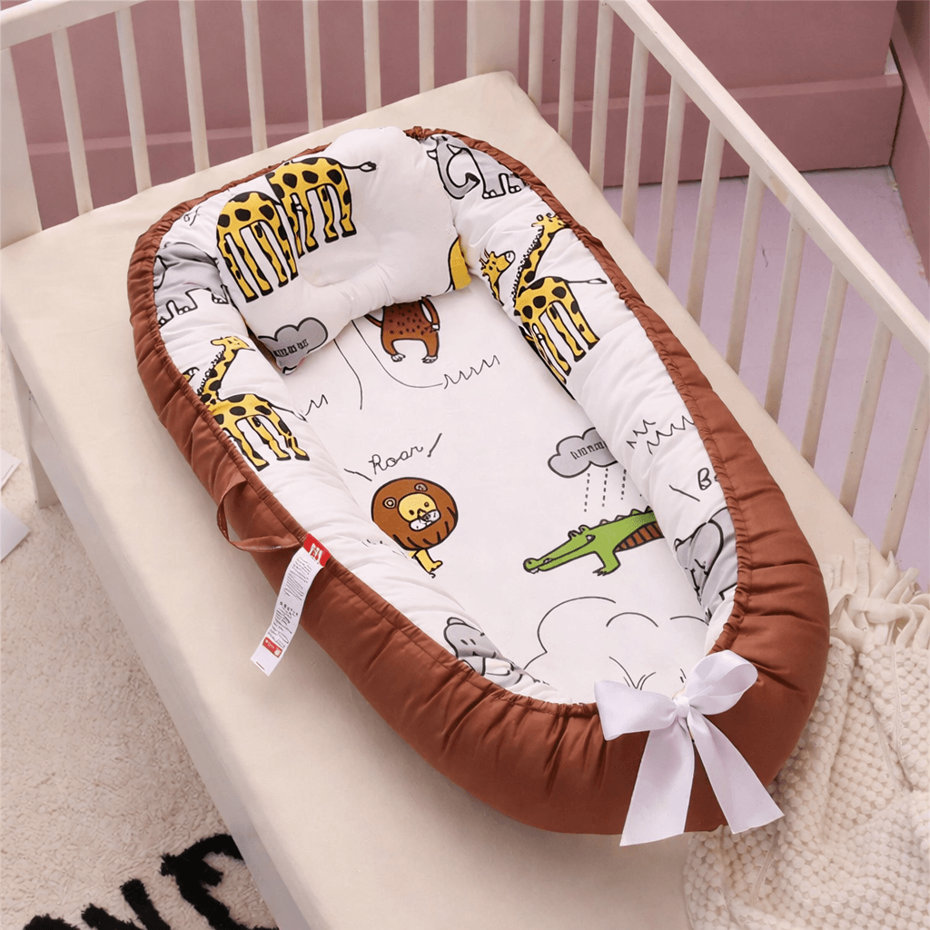 Portable Baby Nest Lounger with Pillow – Soft Cotton Snuggle Bed for Newborns & Infants