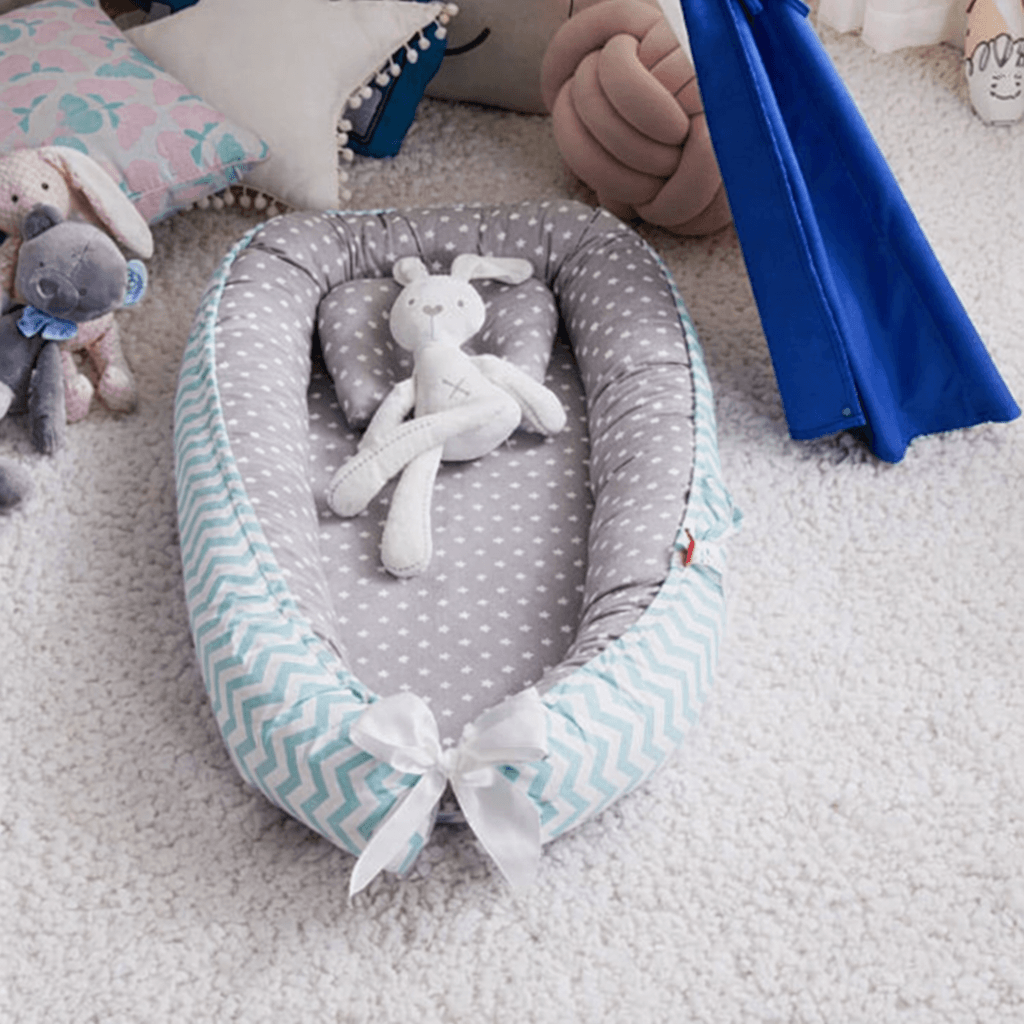 Portable Baby Nest Lounger with Pillow – Soft Cotton Snuggle Bed for Newborns & Infants