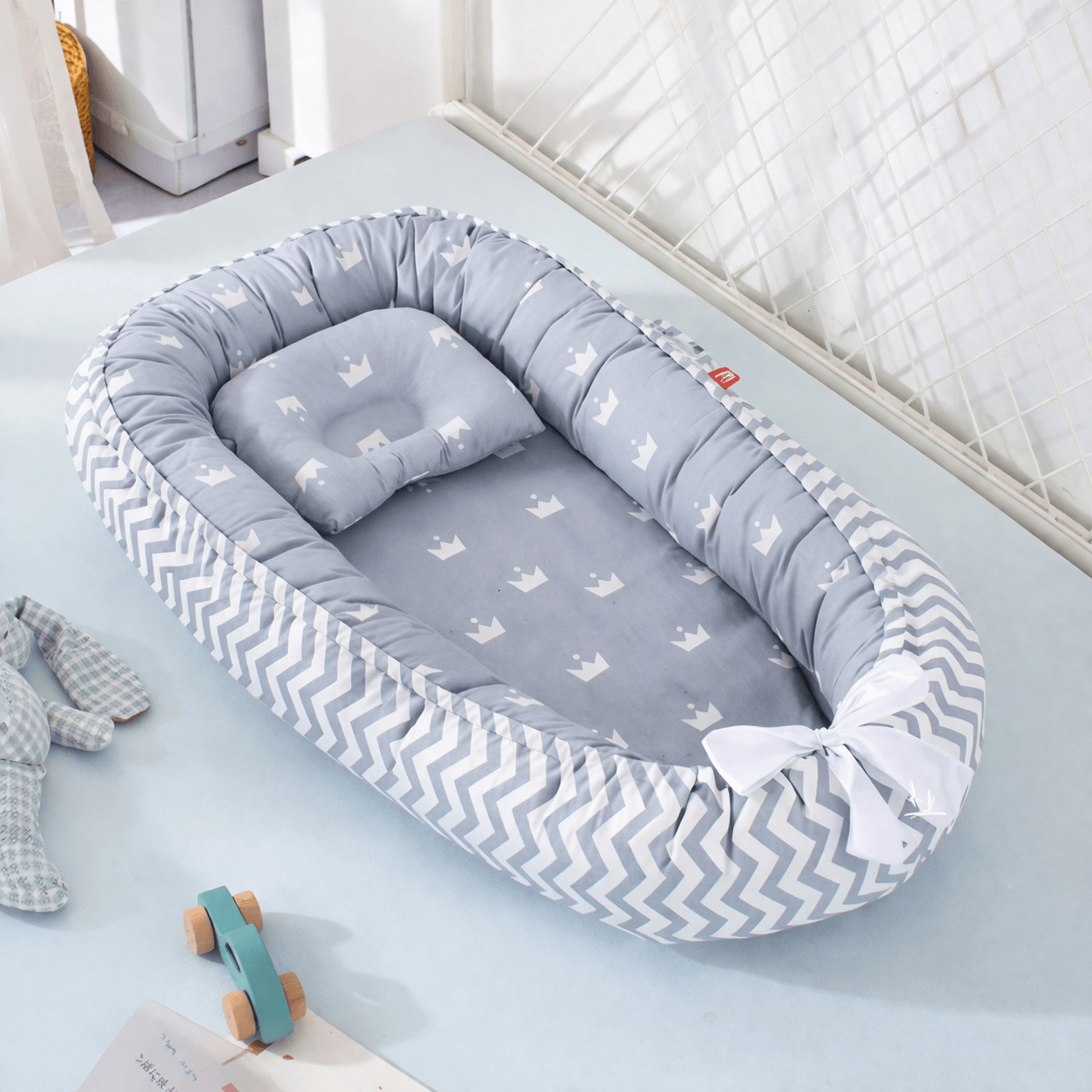 Portable Baby Nest Lounger with Pillow – Soft Cotton Snuggle Bed for Newborns & Infants
