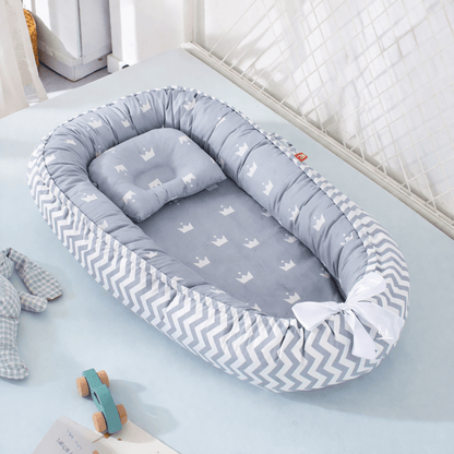 Portable Baby Nest Lounger with Pillow – Soft Cotton Snuggle Bed for Newborns & Infants
