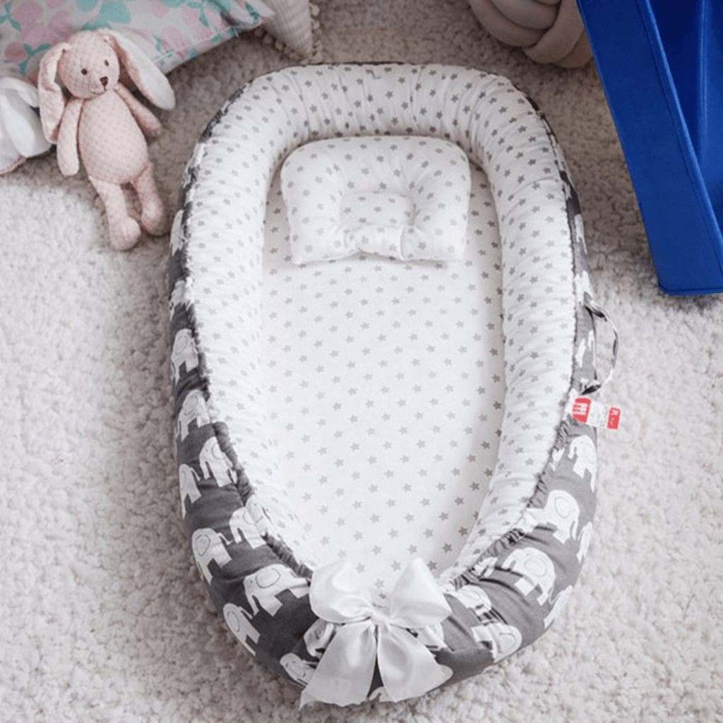 Portable Baby Nest Lounger with Pillow – Soft Cotton Snuggle Bed for Newborns & Infants